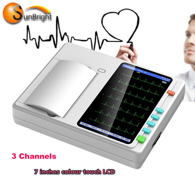 high intensity full digital Medical 3 Channel ECG Machine Portable USB port ECG machine
