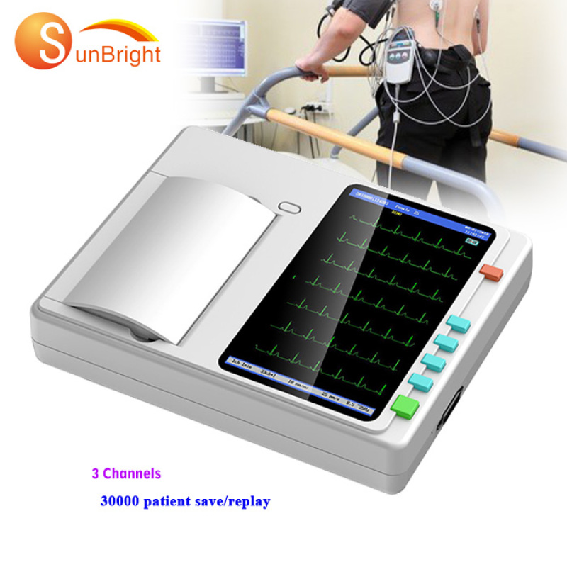 High quality touch screen 3 channel 12 lead ecg lead medical recording mobile ecg machine
