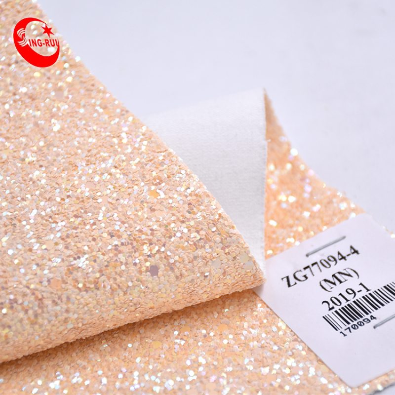 Chunky Holographic Colorful Reflective Embossed Glitter Fabric Wrinkle Resistant Pu Faux Leather Material For Shoes