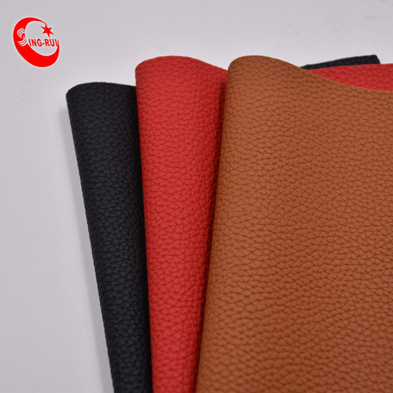 High Quality   glossy Lichee Pattern Synthetic Pu Leather Fabric