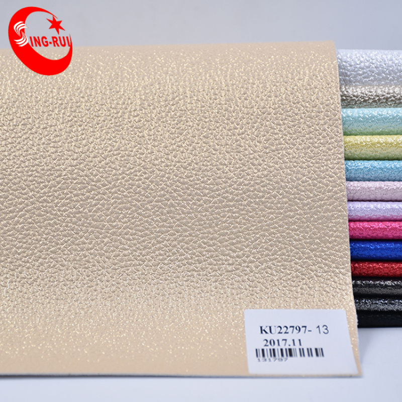Classic Metallic Stamping Foiled Lichi embossed Pu Faux Leather for shoes