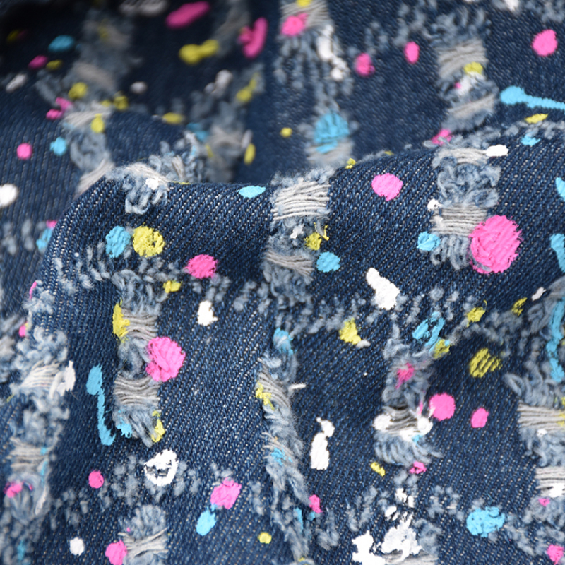 Colored Bulk Thick Tie Dye Stock Plaid Embossing Custom Printed Jacquard Denim Fabric For Shirt  Garment