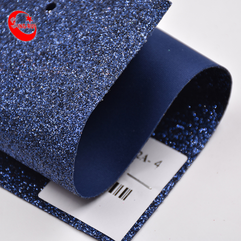 Blue PU Fabric Shiny Chunky Glitter Fabric PU Leather For Shoes