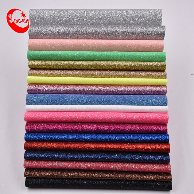 Blue PU Fabric Shiny Chunky Glitter Fabric PU Leather For Shoes