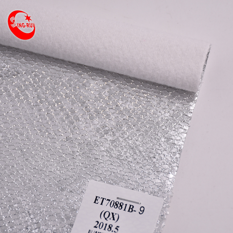 Silver Foiled Plaid PU Synthetic Leather Metallic Color For Shoes