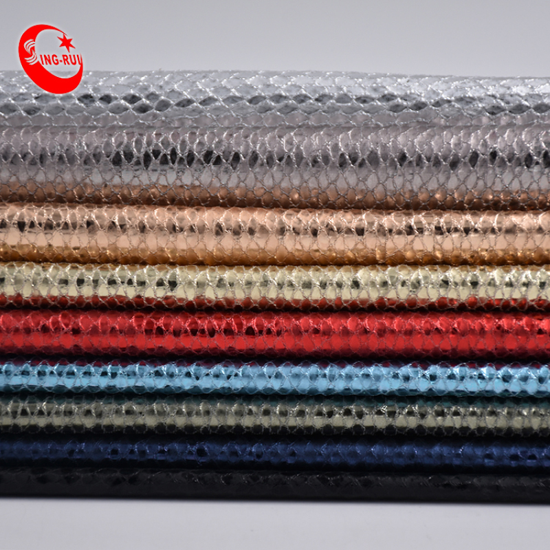 Silver Foiled Plaid PU Synthetic Leather Metallic Color For Shoes