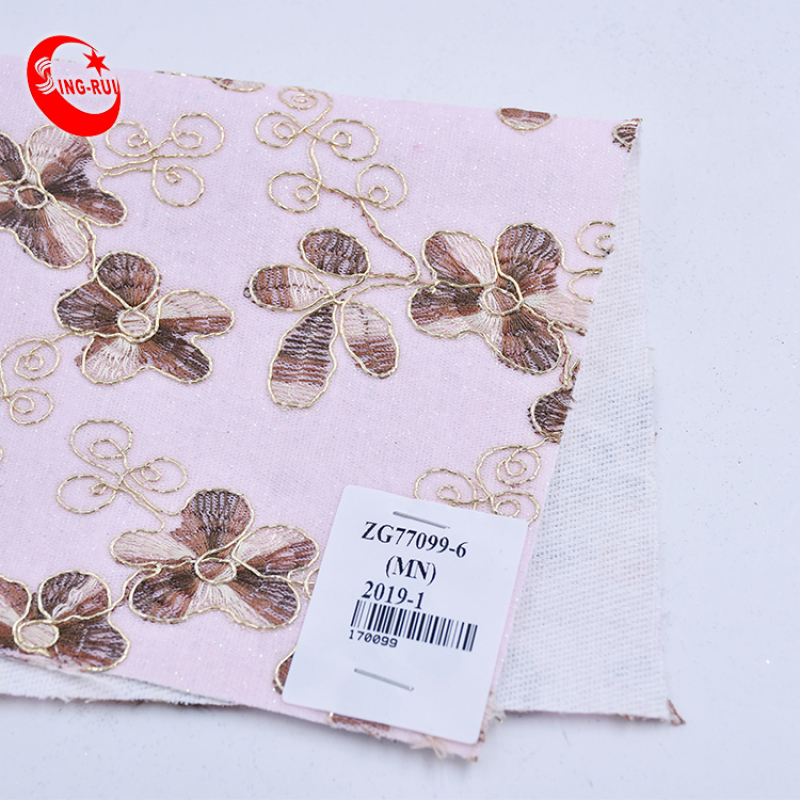 Luxurious Top Unique Golden Border Embroidery Floral Pattern Pink Glitter Faux Leather Fabric For Shoes Bags Decoration