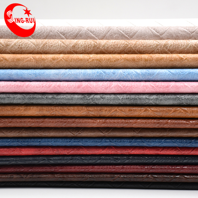 Embossed Leatherette Fabric Cotton Backing Plaid Leather