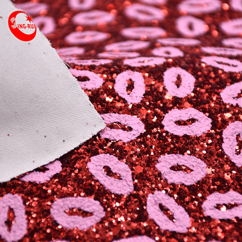 shinning  style  Pink lip Glitter Fabric for shoes