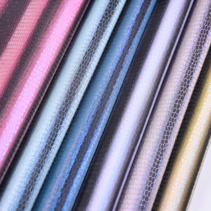 New Back 100%Imitation Cotton Velvet 3D Discoloration Snakeskin Chameleon Synthetic Leather For Shoes