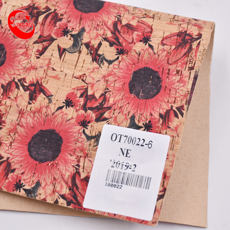 A4 Eco-Friendly Natural Flower Wood  Printed Leather Cork Textile Fabric For Bag Wallet Shoes