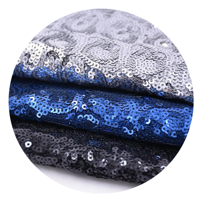 High Quality Double Sided Reversible Embroidery Holographic Silver Black Blue Gradient Mesh Sequin Velvet Fabric For Shoe Bag Dr
