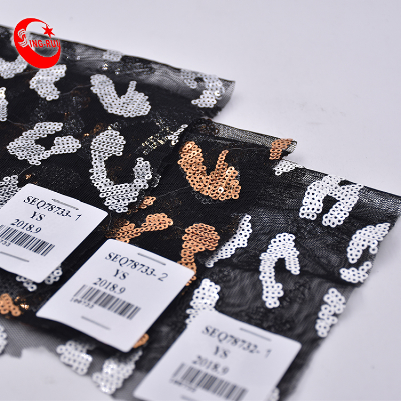 Wholesale Customized Transparent Clear Mesh Glitter Fringe Gradient Tulle Lace Black Sequins Fabric For Dress Garment Wedding
