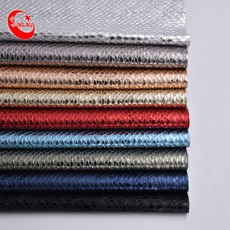 Silver Foiled Plaid PU Synthetic Leather Metallic Color For Shoes
