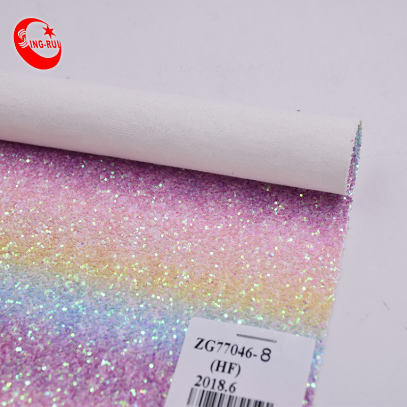 Colorful Rainbow Glitter Decorate Fabric Leather For Make Shoes