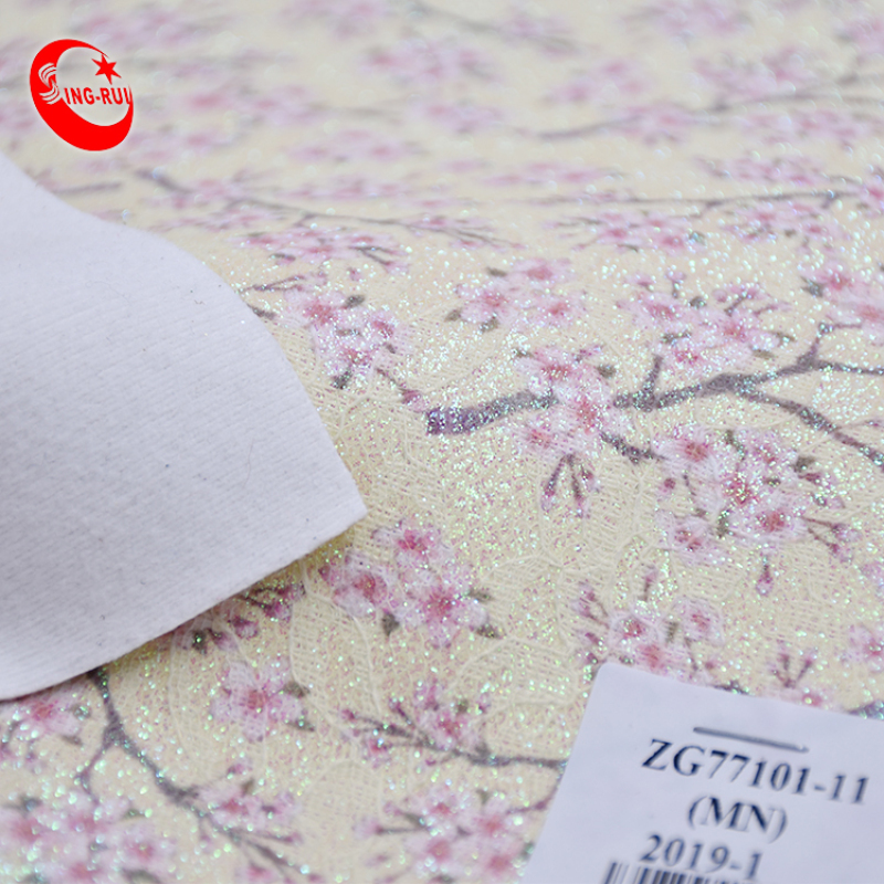 High Quality Colorful Plum Pattern Embellishment Shiny Glitter Fabric Leather Artificial For Decoration Wall Paper