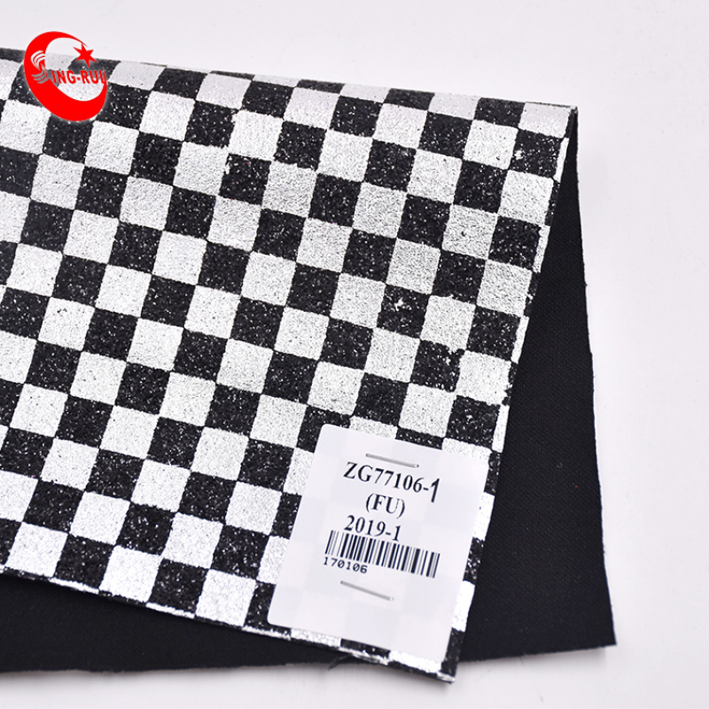 Colorful Square Black White Colour Design Shiny Fine Velvet Glitter Synthetic Pu Leather Fabric For Making Shoes Bags