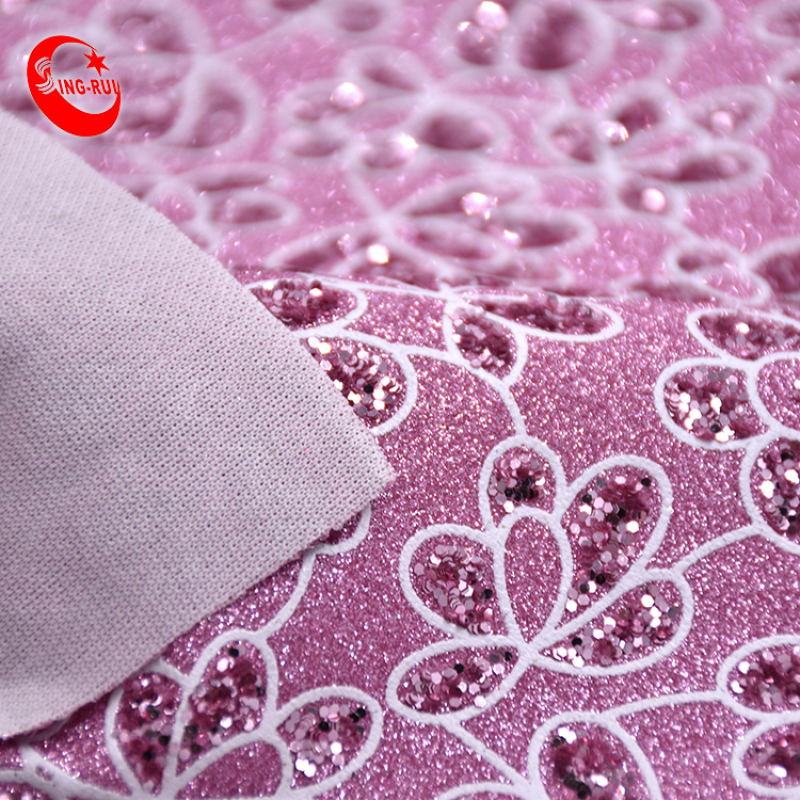 Wholesale New Arrival Sparkly Chunky Colorful Flower Pattern Glitter Sequin Fabric Artificial Leather Wallpaper