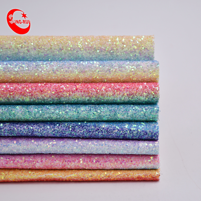 Colorful Rainbow Glitter Decorate Fabric Leather For Make Shoes