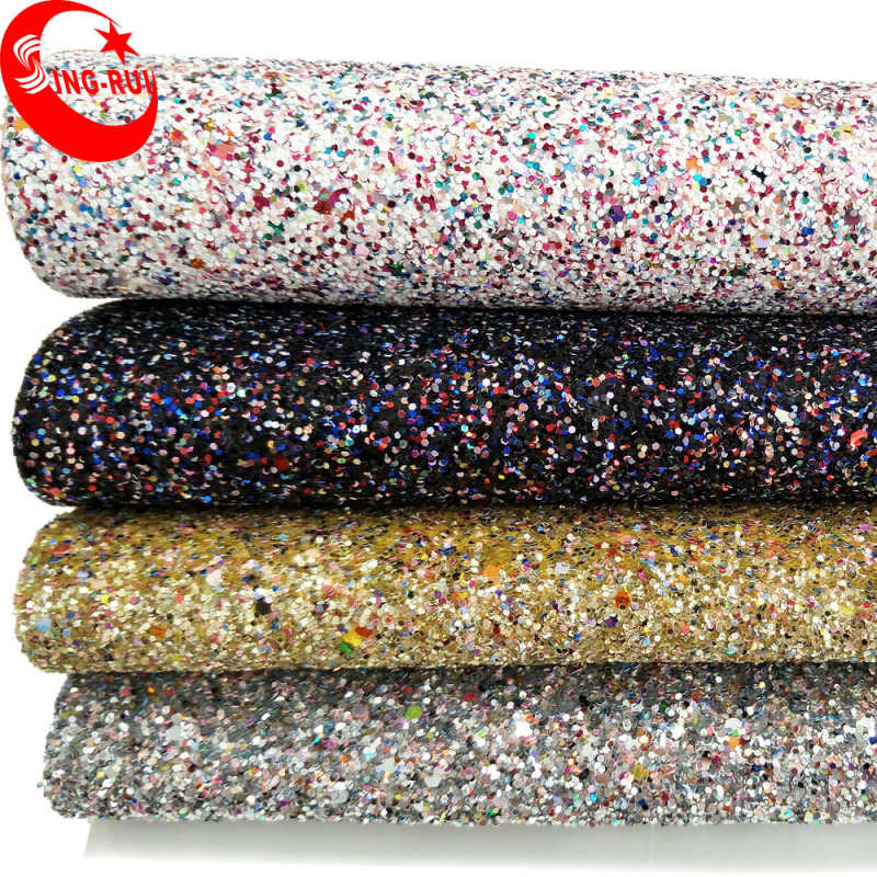 Very Popular Wenzhou Shiny 3D Chunky Glitter Leather Fabric