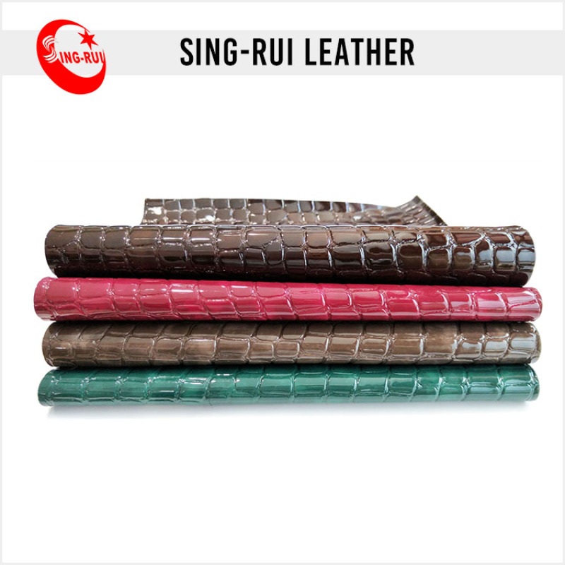 Beautiful Crocodile Embossed Patent PU Leather Fabric for shoes
