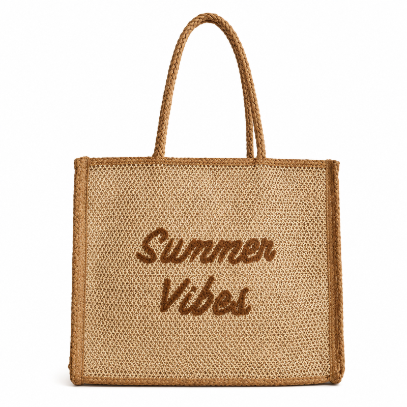 Custom Logo Straw Tote Bag Large Capacity Beach Shopping Handbag Eco Friendly Summer Jute Tote Bag
