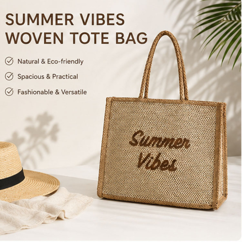 Custom Logo Straw Tote Bag Large Capacity Beach Shopping Handbag Eco Friendly Summer Jute Tote Bag
