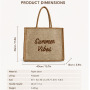Custom Logo Straw Tote Bag Large Capacity Beach Shopping Handbag Eco Friendly Summer Jute Tote Bag
