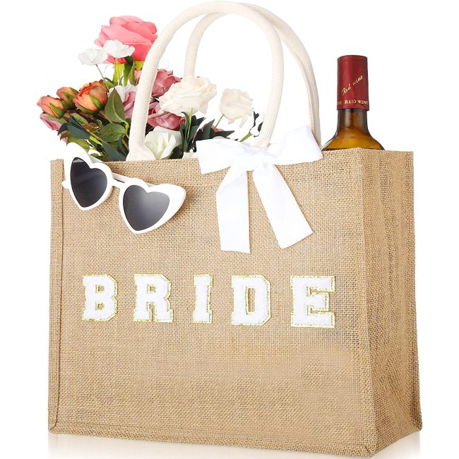 3 Pcs Bride Tote Bag Heart Shaped Sunglasses Burlap Wedding Gift Bag with Handles