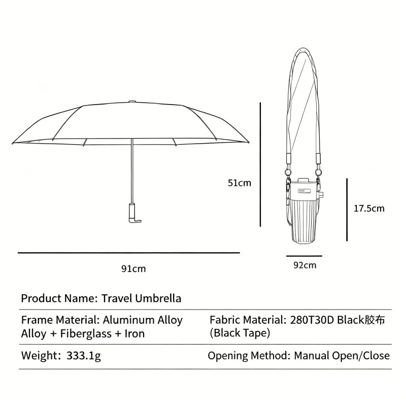 Ultra-light Sun Umbrella Portable Sunscreen UV protection Handle Umbrella Five-fold Umbrella with Adjustable Shoulder Strap