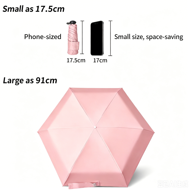 Ultra-light Sun Umbrella Portable Sunscreen UV protection Handle Umbrella Five-fold Umbrella with Adjustable Shoulder Strap