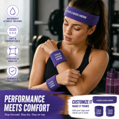 Custom Terry Cloth Sweat Band Set Embroidered Logo Sports Wristband Headband Set for Gym Fitness Running Promotional Gifts