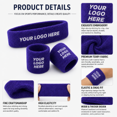 Custom Terry Cloth Sweat Band Set Embroidered Logo Sports Wristband Headband Set for Gym Fitness Running Promotional Gifts