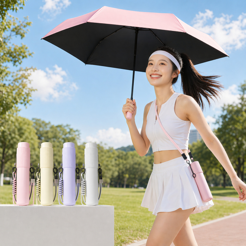 OEM Custom Logo UPF50 Lightweight Portable Shoulder Strap Compact Travel Sun Rain Umbrella for Women