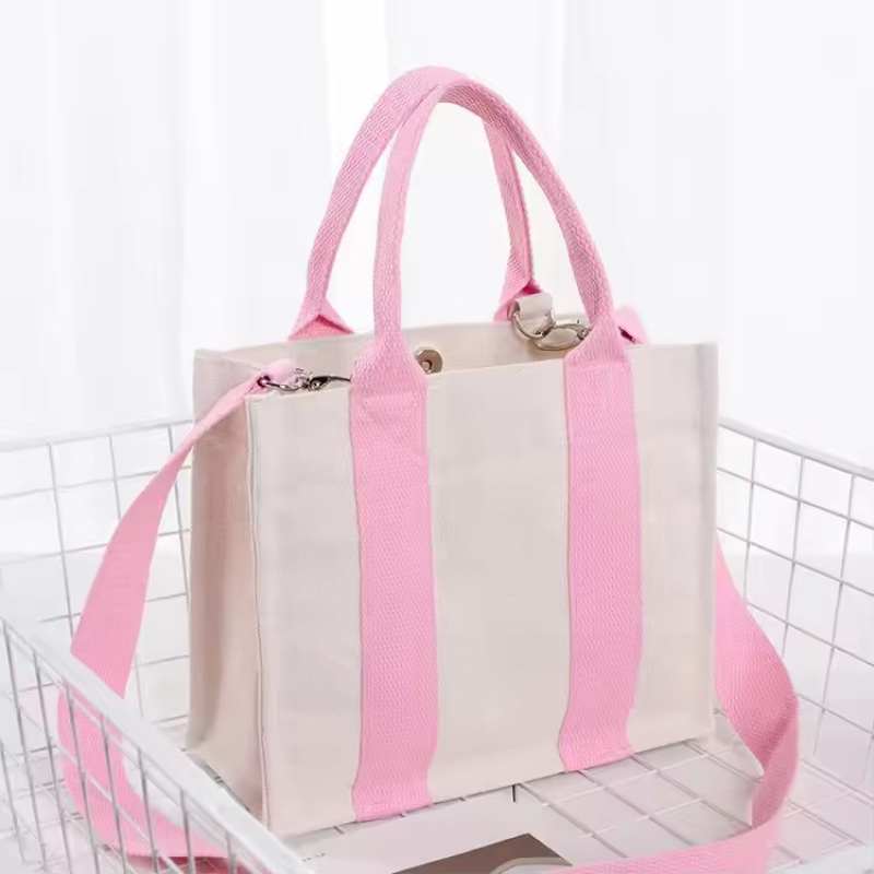 High Quality Double-sided Handbag Grocery Shopping Bag Women Cotton Canvas Tote Bags With Pocket Eco-friendly Tote Bags