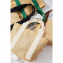 Summer Beach Women's Handwoven Shoulder Bag Rattan and Straw Tote with Wide Strap and White Handle for Shopping