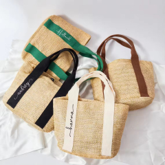 Summer Beach Women's Handwoven Shoulder Bag Rattan and Straw Tote with Wide Strap and White Handle for Shopping Summer Beach Women's Handwoven Shoulder Bag Rattan and Straw Tote with Wide Strap and White Handle for Shopping