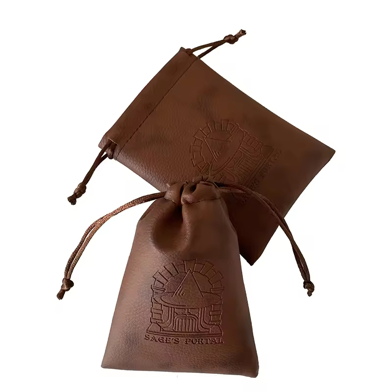 Promotion Pu Leather Iron Sheet Bag Custom Emboss Printing Drawstring Leather Pouch Storage Jewelry Pu Leather Pouch