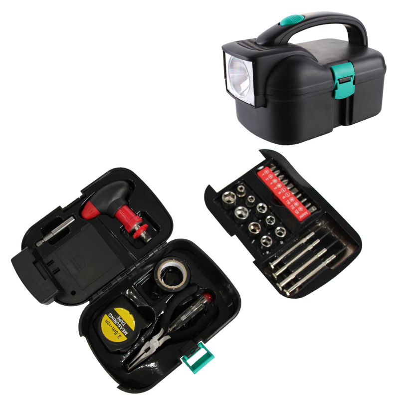 Mini Hardware Professional Battery Led Flashlight Household Home Use Box Repair Hand Tool Set Kit 29 Pcs Emergent Socket