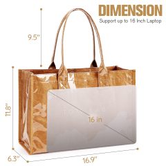 New Trendy Waterproof PVC Tote Bag with Clear Letter Print Dopont Tyvek Kraft Paper Top Handle Work Handbags Purses for Women