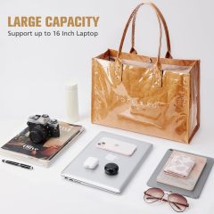 New Trendy Waterproof PVC Tote Bag with Clear Letter Print Dopont Tyvek Kraft Paper Top Handle Work Handbags Purses for Women