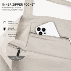 Custom Logo Soft Nylon Foldable Tote Bag Lightweight Drawstring Shopping Bag with Inner Pocket and Elastic Strap for Travel