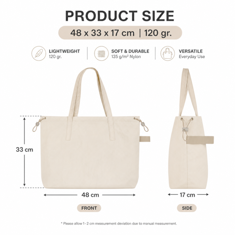 Custom Logo Soft Nylon Foldable Tote Bag  Lightweight Drawstring Shopping Bag with Inner Pocket and Elastic Strap for Travel