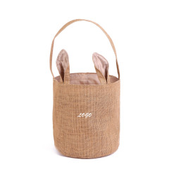 Natural jute cute bag Easter Decorative Baskets, Easter Eggs Bag, Rabbit Ear Jute Bag Basket