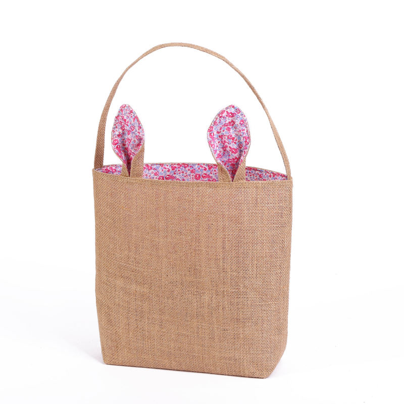 Cute Bunny Ear Jute Tote Bag Large Capacity, Foldable Stylish for Work Shopping