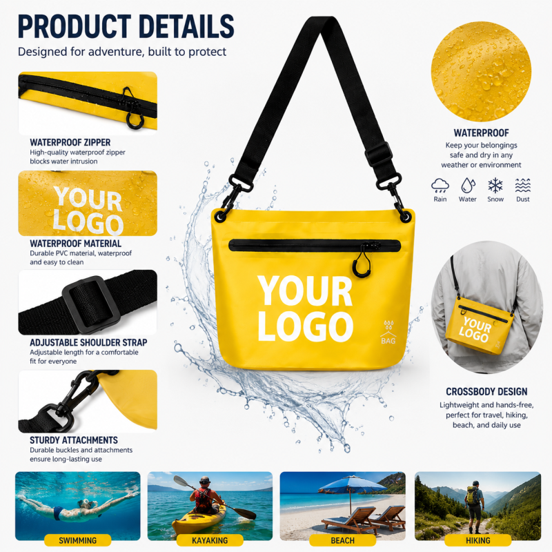 Custom Logo Waterproof Crossbody Bag IPX7 PVC Dry Shoulder Chest Pouch OEM for Outdoor Sports Brand Wholesale