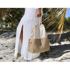 Custom Large Canvas and Jute boho Tote Summer Beach Bag Shoulder Shopping Tote Bag