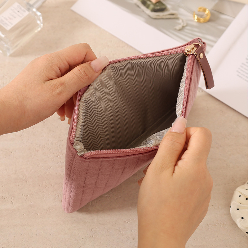 حقيبة مكياج فلانيل عصرية جديدة، حقيبة تخزين بسحاب لأدوات التجميل