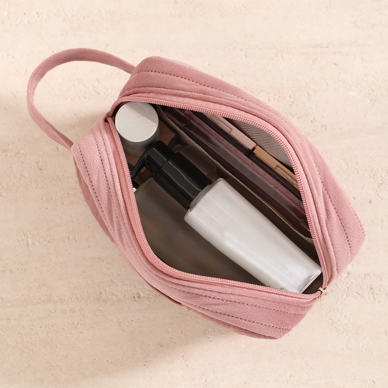 Custom Logo Portable Velvet Makeup Bag Travel Handle Storage Toiletry Bag Large Capacity Cosmetic Pouch Bag for Women