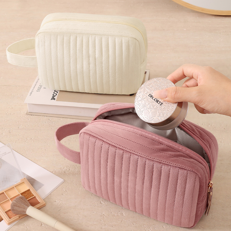 Custom Logo Portable Velvet Makeup Bag Travel Handle Storage Toiletry Bag Large Capacity Cosmetic Pouch Bag for Women